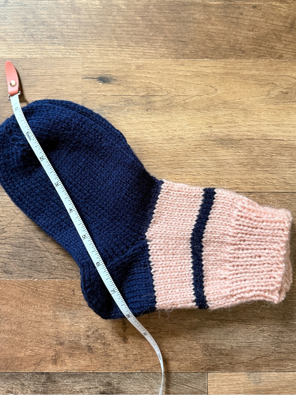 Hand-knit Socks in Navy and Pink with Stripe Detail